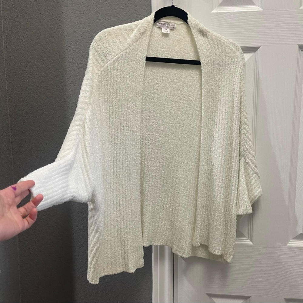 Barefoot Dreams Cozy Chic Lite Cream Ribbed Cardigan S/M